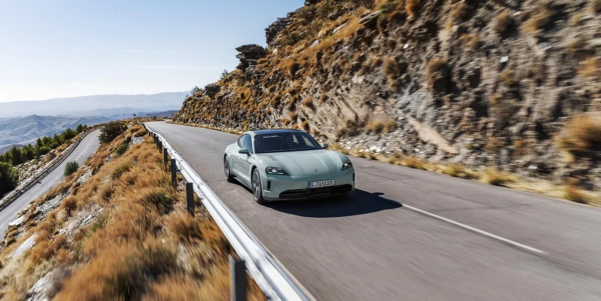 Porsche San Francisco 2025 Taycan driving Daly City